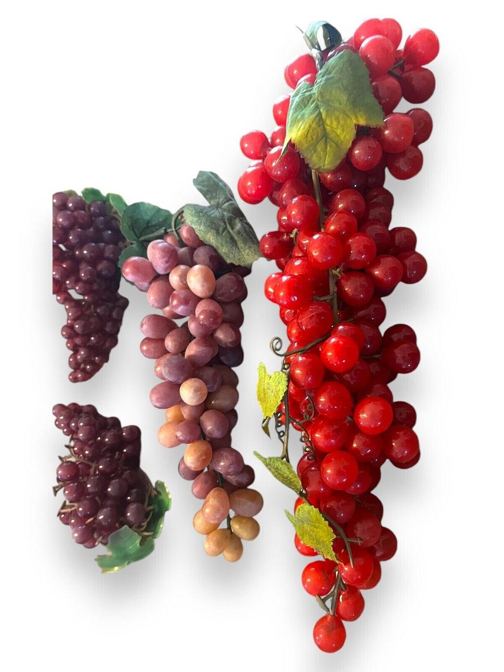 Mixed Lot Of 4 Faux Grape Clusters Bunches Purple Red Artificial Fruit
